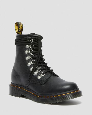 Botas con Cordones Dr Martens 1460 Laced Virginia Cuero Mujer Negros | MX 605YXF